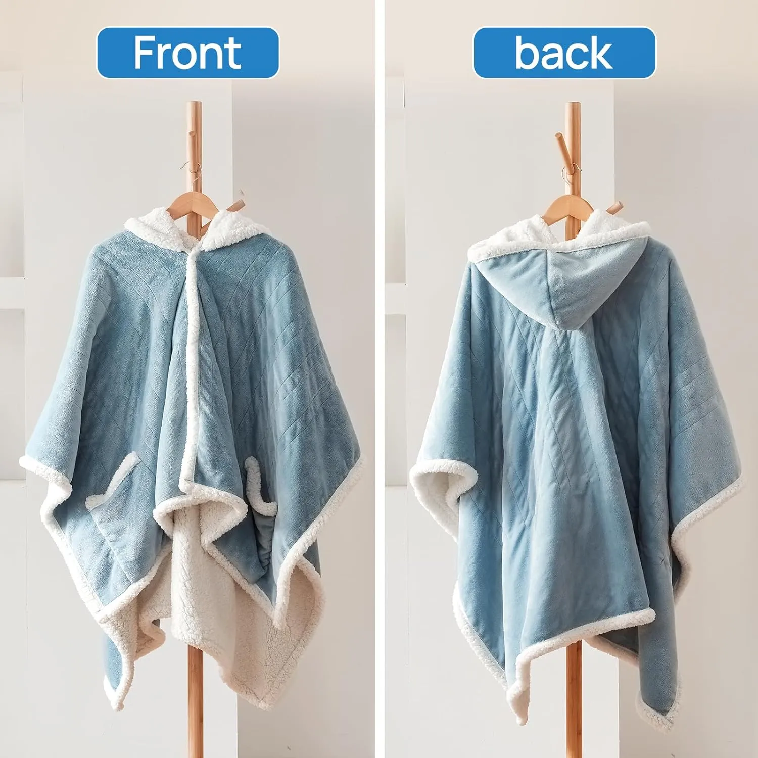 Westinghouse Wearable Heated Throw Blanket, Electric Heated Wrap Poncho Shawl with Pockets, 6 Heating Levels & 2 to 10 Hours Time Settings, 50 x 60 Inch, Light Blue