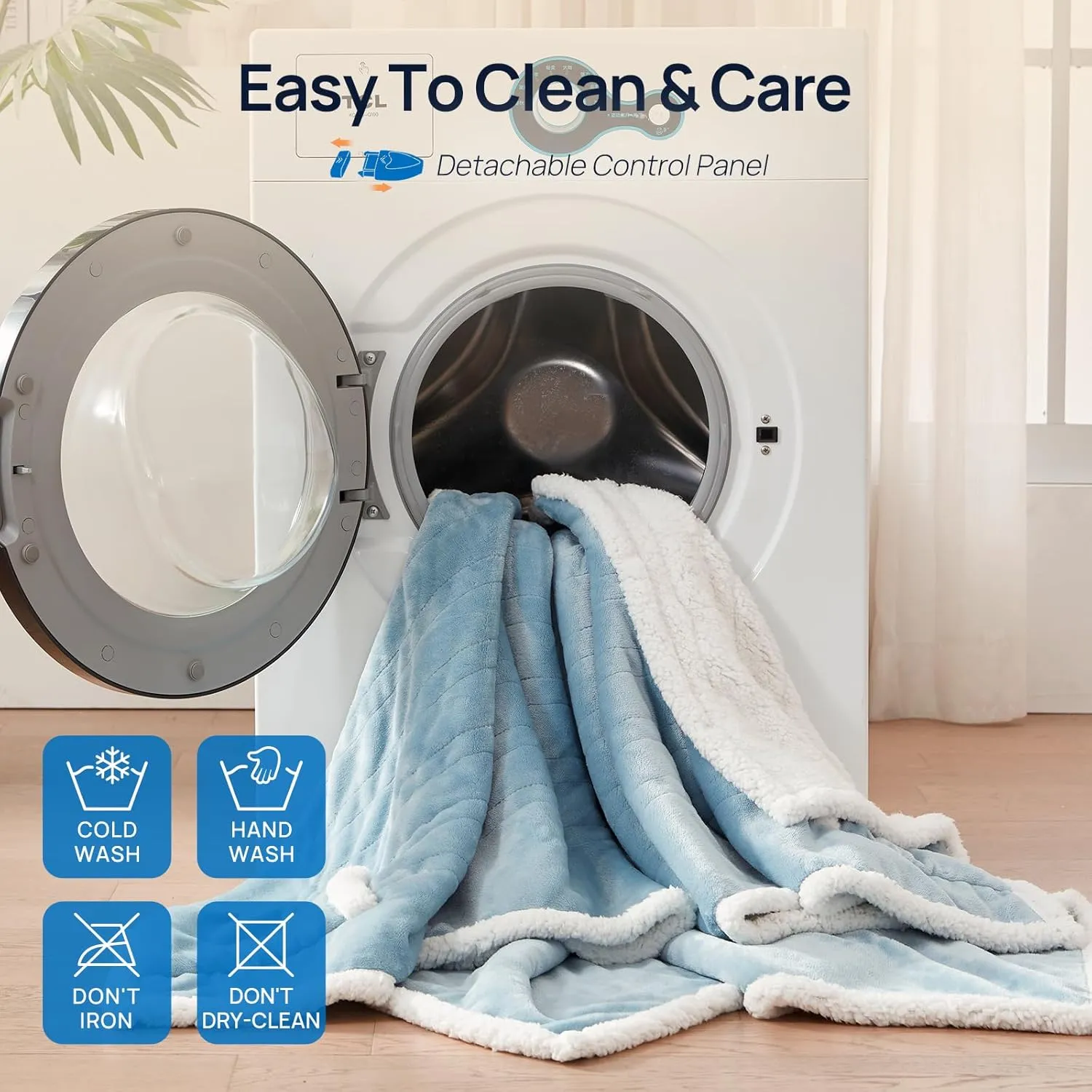 Westinghouse Wearable Heated Throw Blanket, Electric Heated Wrap Poncho Shawl with Pockets, 6 Heating Levels & 2 to 10 Hours Time Settings, 50 x 60 Inch, Light Blue