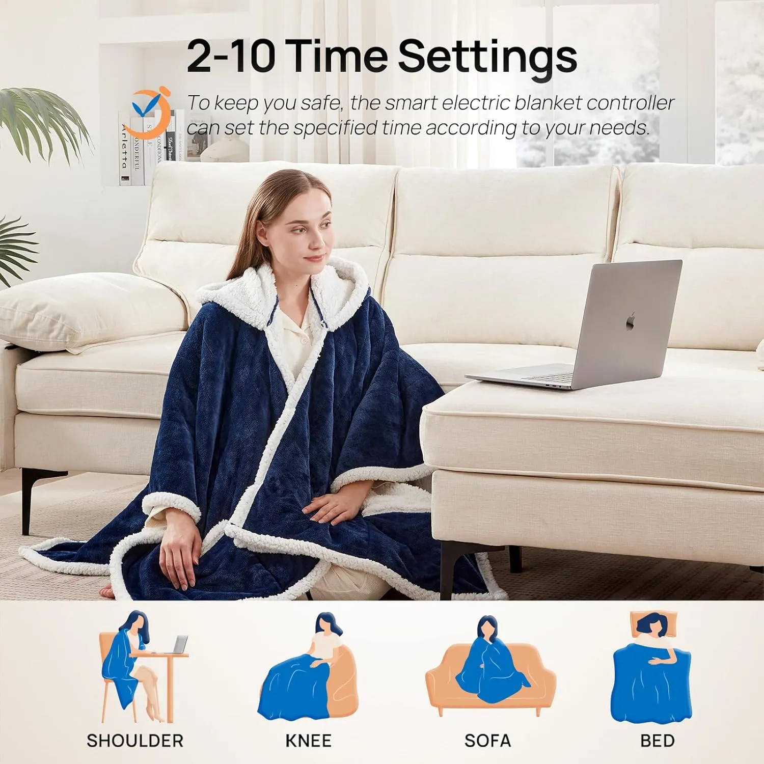 Westinghouse Wearable Heated Throw Blanket, Electric Heated Wrap Poncho Shawl with Pockets, 6 Heating Levels & 2 to 10 Hours Time Settings, 50 x 60 Inch, Navy