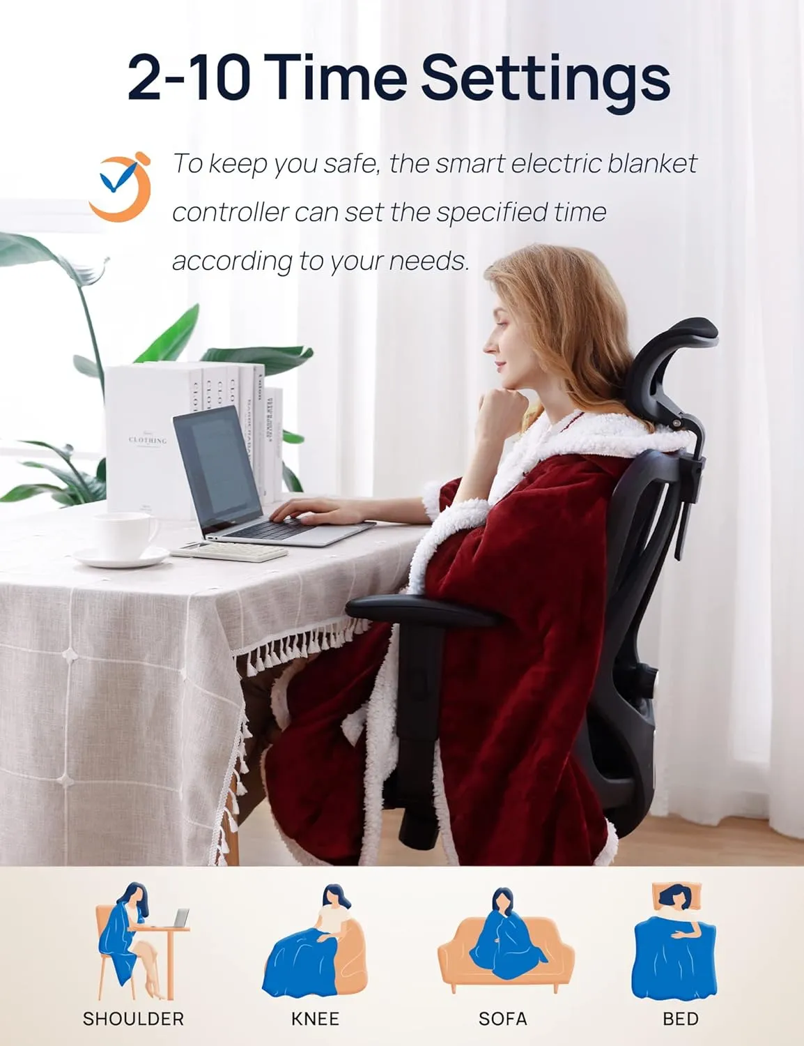 Westinghouse Wearable Heated Throw Blanket, Electric Heated Wrap Poncho Shawl with Pockets, 6 Heating Levels & 2 to 10 Hours Time Settings, 50 x 60 Inch, Red