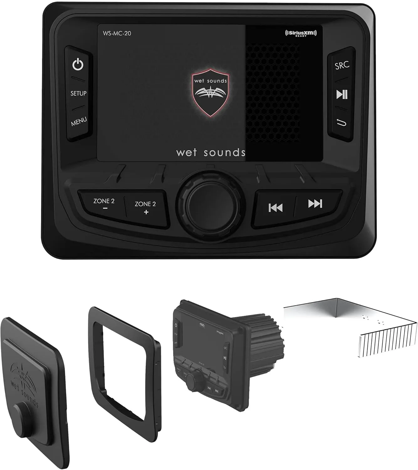 Wet Sounds WS-MC-20 2-Zone Media Center with WS-MC-20-FMK Flush Mount Kit for MC-20