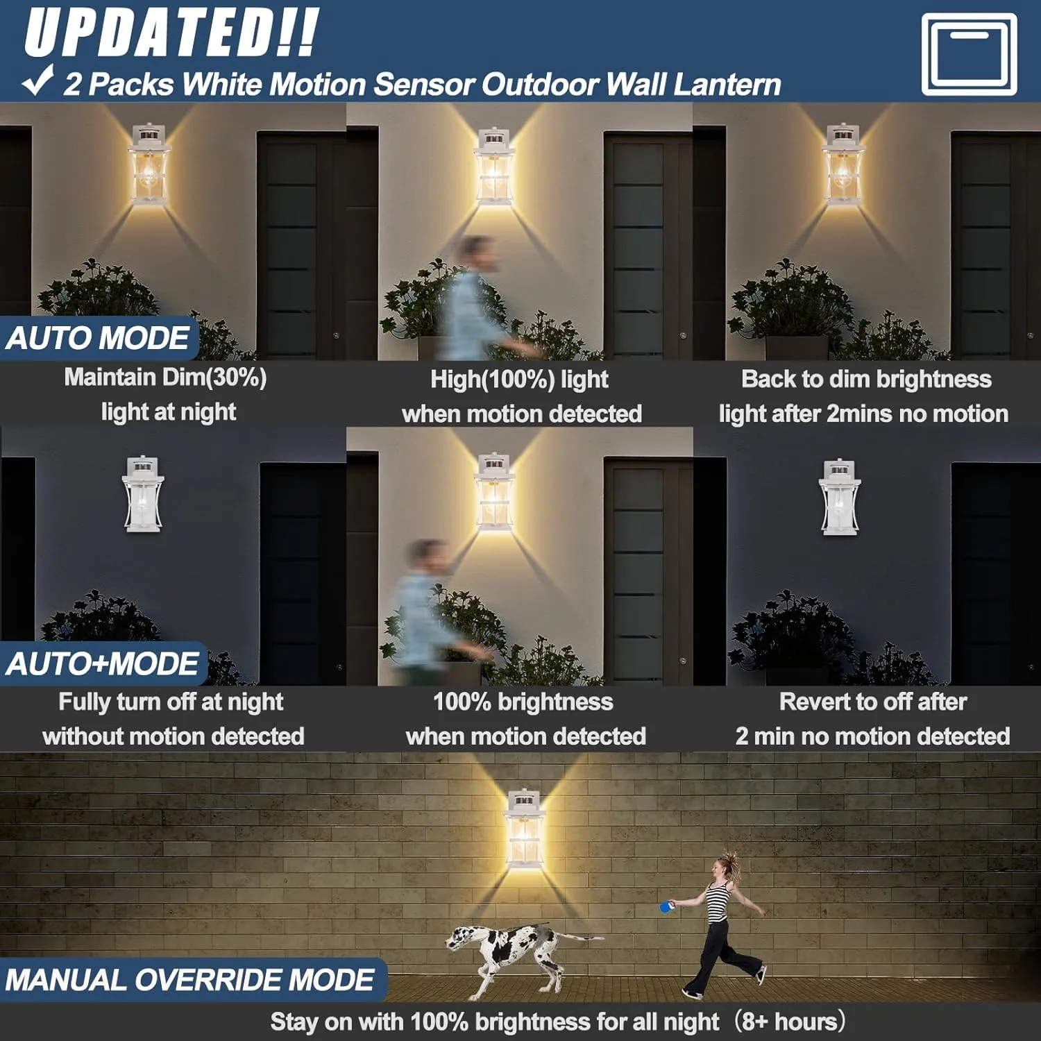 White Motion Sensor Outdoor Lights - Advanced Dusk to Dawn Outdoor Lighting, Waterproof Exterior Light Wall Mount Fixtures, Anti-Rust Porch Outside Lights Wall Sconce for House, Garage, Square