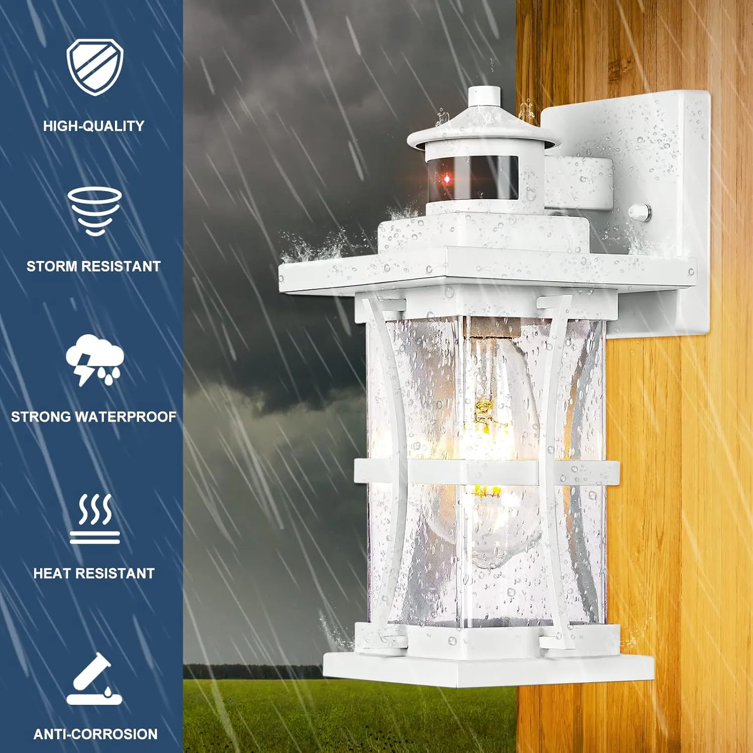 White Motion Sensor Outdoor Lights - Advanced Dusk to Dawn Outdoor Lighting, Waterproof Exterior Light Wall Mount Fixtures, Anti-Rust Porch Outside Lights Wall Sconce for House, Garage, Square