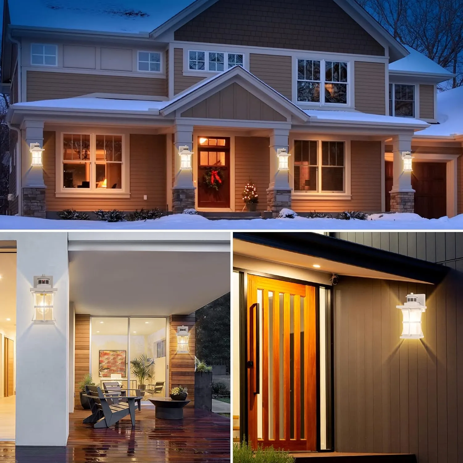 White Motion Sensor Outdoor Lights - Advanced Dusk to Dawn Outdoor Lighting, Waterproof Exterior Light Wall Mount Fixtures, Anti-Rust Porch Outside Lights Wall Sconce for House, Garage, Square