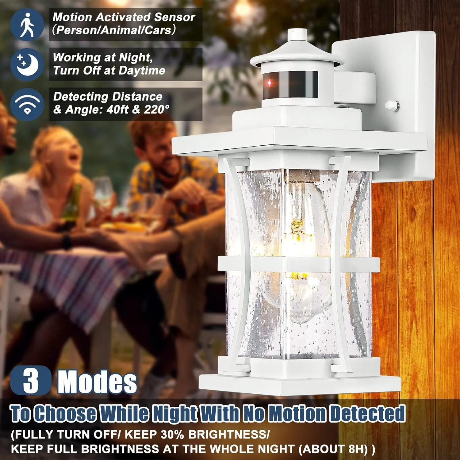 White Motion Sensor Outdoor Lights - Advanced Dusk to Dawn Outdoor Lighting, Waterproof Exterior Light Wall Mount Fixtures, Anti-Rust Porch Outside Lights Wall Sconce for House, Garage, Square