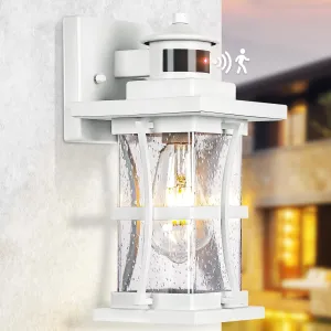 White Motion Sensor Outdoor Lights - Advanced Dusk to Dawn Outdoor Lighting, Waterproof Exterior Light Wall Mount Fixtures, Anti-Rust Porch Outside Lights Wall Sconce for House, Garage, Square