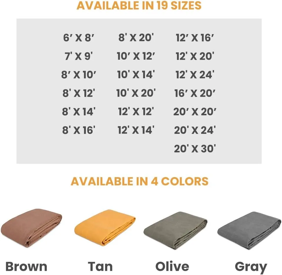 WHITEDUCK 8'x10' Canvas Tarp 18 oz/37 Mil Heavy Duty Waterproof UV Resistant, Rustproof Grommets, Industrial & Commercial Use Cloth Tarp (Finished Size: 7'6"x9'6", Brown)