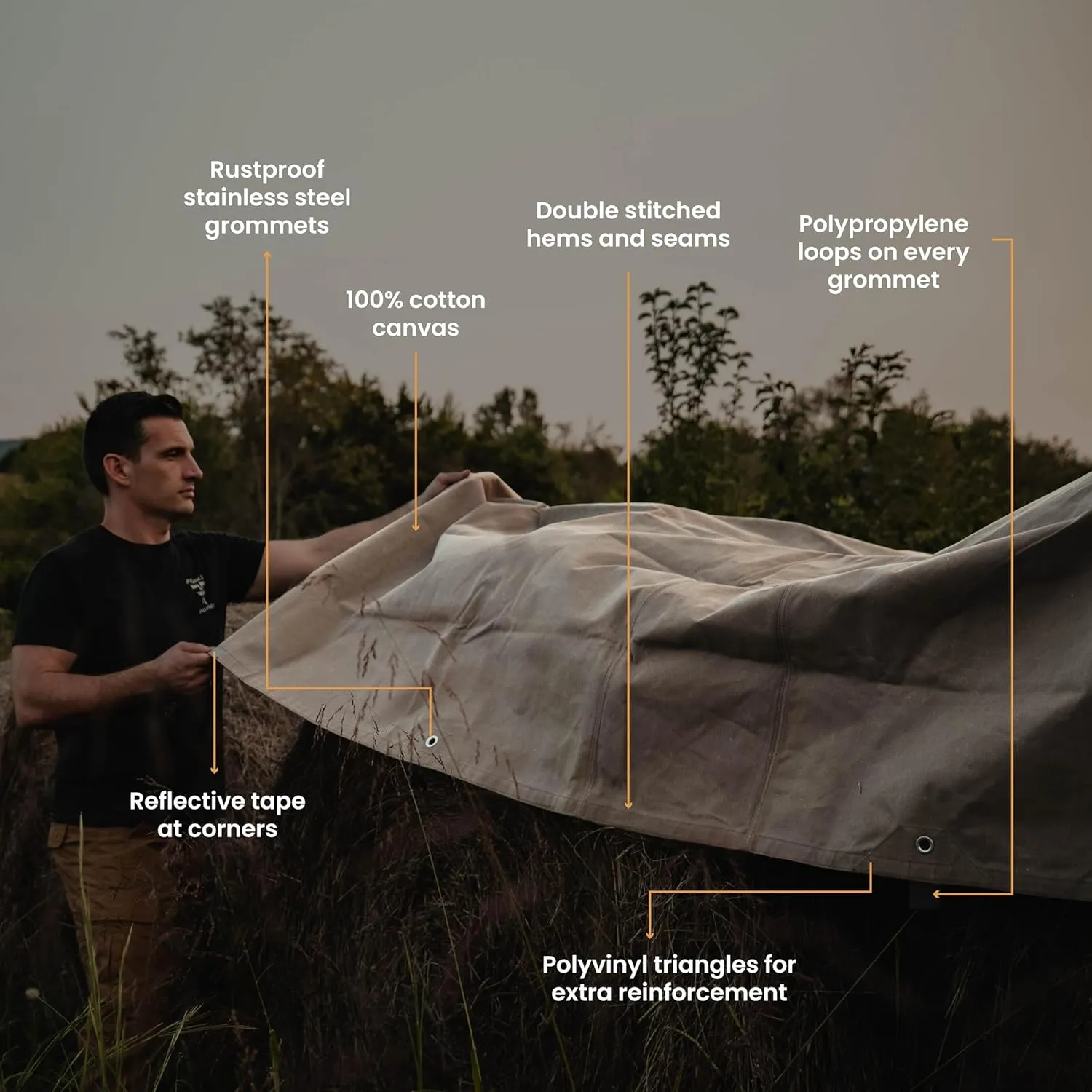 WHITEDUCK 8'x10' Canvas Tarp 18 oz/37 Mil Heavy Duty Waterproof UV Resistant, Rustproof Grommets, Industrial & Commercial Use Cloth Tarp (Finished Size: 7'6"x9'6", Brown)