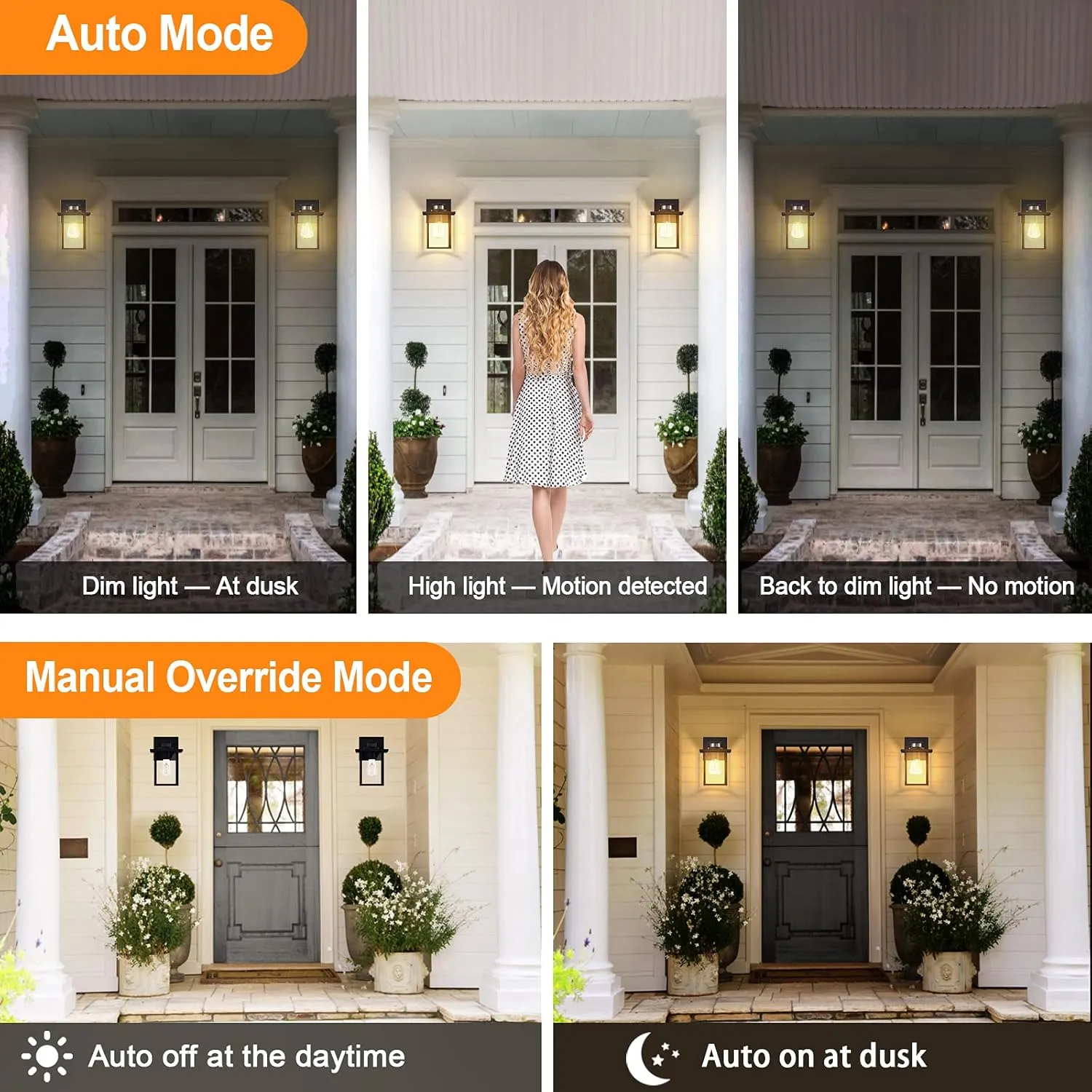 WIHTU Upgraded Motion Sensor Outdoor Wall Lights, Dusk to Dawn Exterior Light Fixtures, Front Porch Light with Matte Black Finish, Anti Rust Wall Lamp, Wall Sconce for Garage, House