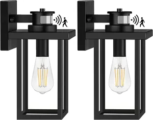 WIHTU Upgraded Motion Sensor Outdoor Wall Lights, Dusk to Dawn Exterior Light Fixtures, Front Porch Light with Matte Black Finish, Anti Rust Wall Lamp, Wall Sconce for Garage, House