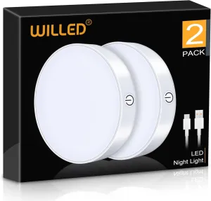 WILLED Dimmable Touch Light Buit-in 1000mAh Large Battery Rechargeable LED Tap Lights | Magnet Stick on Closet Portable Puck Night for Cabinet, Wardrobe, Counter, Kitchen, Bedroom
