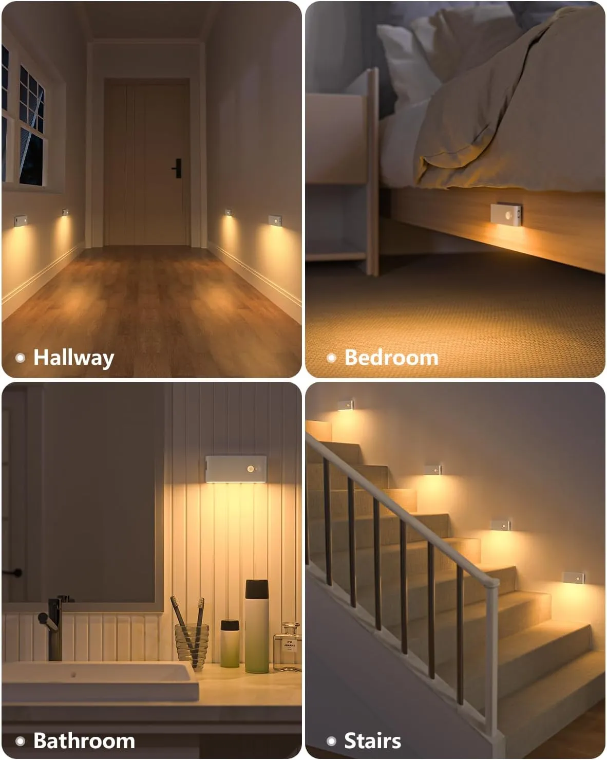 WILLED Motion Sensor Night Light, Rechargeable Stair Lights Indoor, Warm White Motion Sensor Light Indoor, Battery Operated Night Light for Hallway, Stairway, Bathroom, Bedroom, Kitchen, 3 Pack