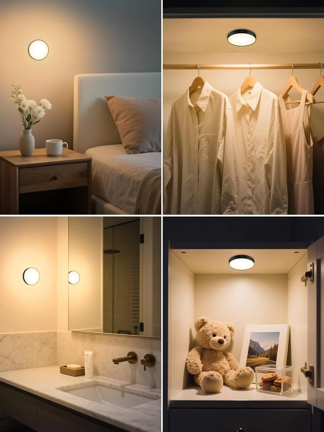 WILLED Tap Light Rechargeable, 3000K Dimmable Touch Light Buit-in 1000mAh Large Battery, Stick on Closet Light, Portable LED Puck Night Lights for Cabinet, Wardrobe, Counter, Kitchen, Bedroom (2 Pack)