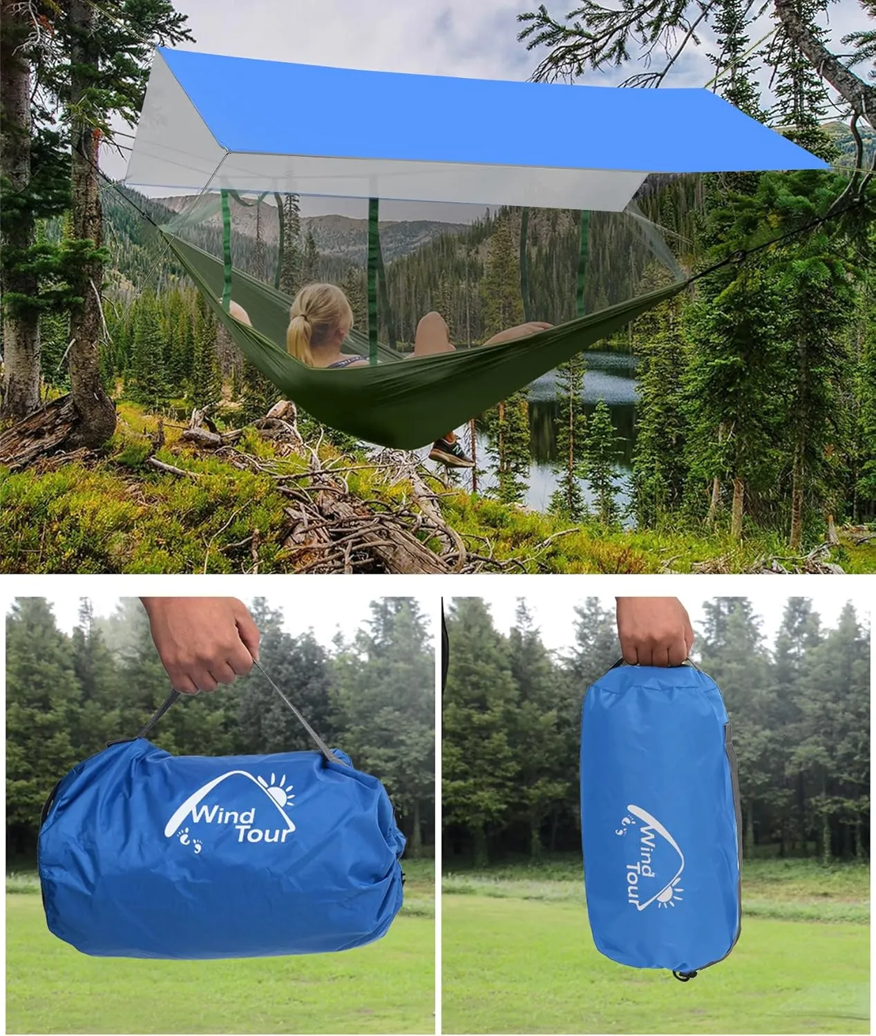Wind Tour Portable Multifunctional Tent Footprint Traveling Awning Backpacking Rain Fly Tent Waterproof Shelter Outdoor Camping Sun Shelter for Hiking, Beach (118177 in)