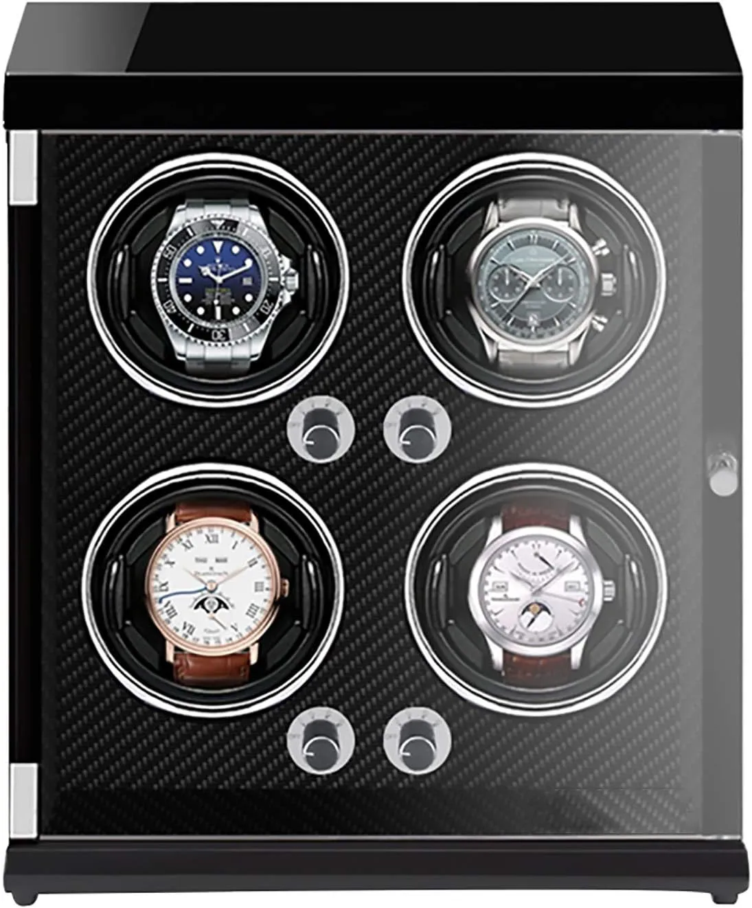 Winding Box Watch Winders - 4-Position Rechargeable Watch Shaker Mechanical Watch Winder Vertical Automatic Watch Winding Box with Light-Sensitive Led Light Qu