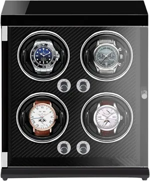 Winding Box Watch Winders - 4-Position Rechargeable Watch Shaker Mechanical Watch Winder Vertical Automatic Watch Winding Box with Light-Sensitive Led Light Qu