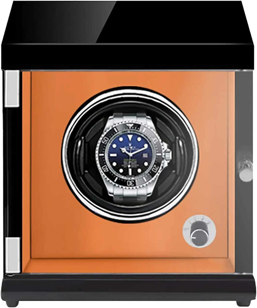 Winding Box Watch Winders - Rechargeable Single Watch Shaker Mechanical Watch Winder Vertical Automatic Watch Winding Box with Light-Sensitive Led Light (Black Inner Brown)
