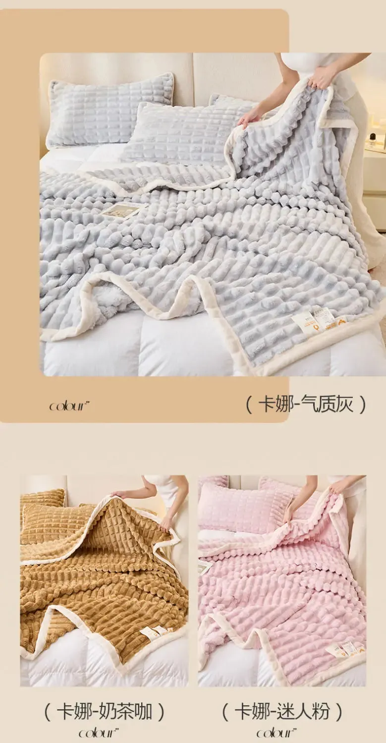 Winter Thick Rabbit Plush Blanket Office Comfortable Nap Throw Blanket Sofa Cover Blankets Striped Soft Bed Sheet Bed Cover