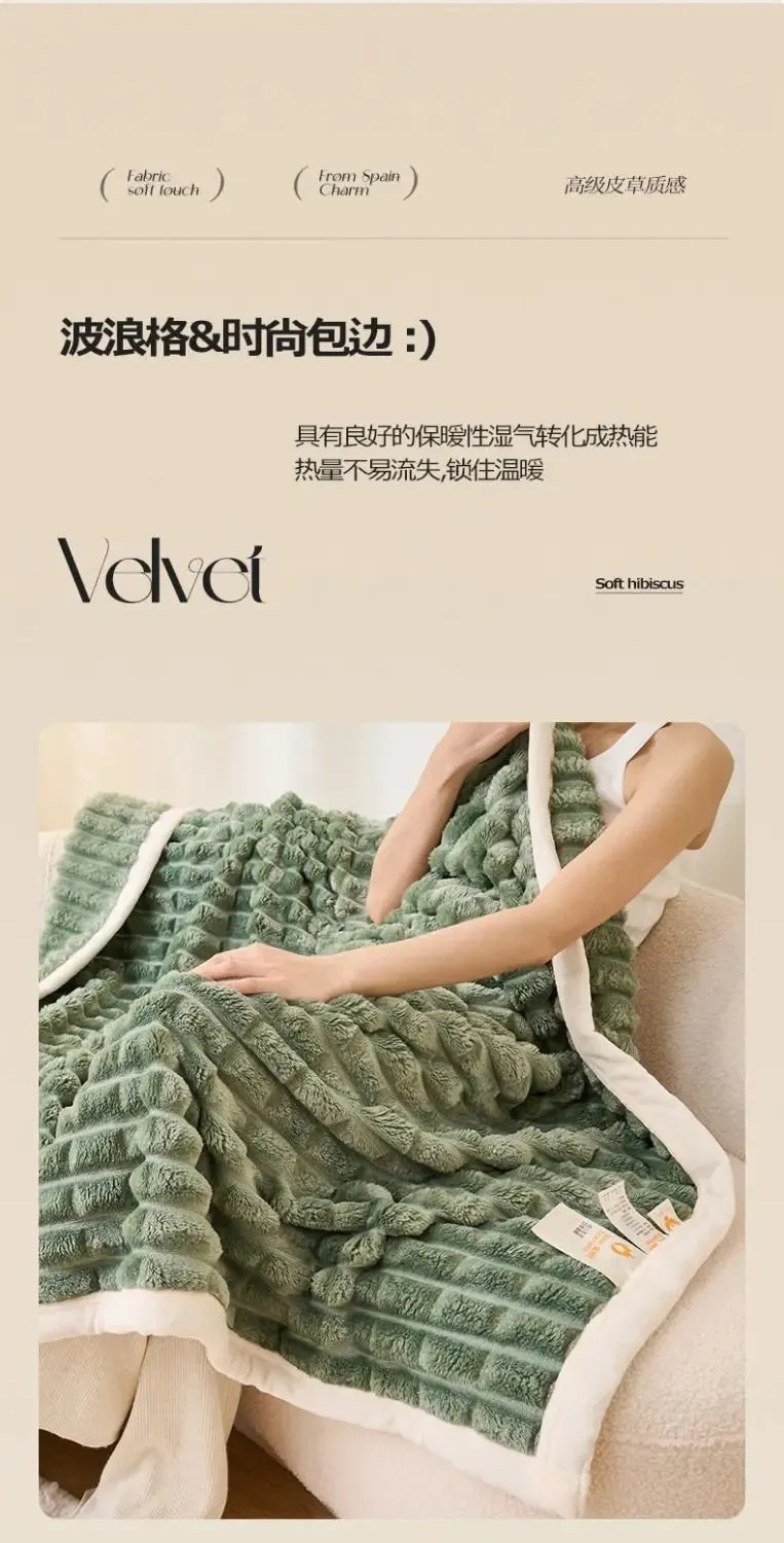 Winter Thick Rabbit Plush Blanket Office Comfortable Nap Throw Blanket Sofa Cover Blankets Striped Soft Bed Sheet Bed Cover