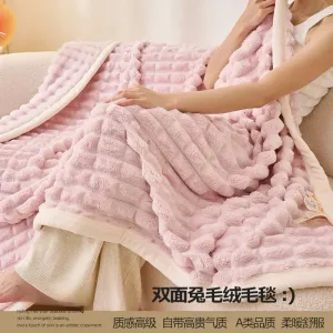 Winter Thick Rabbit Plush Blanket Office Comfortable Nap Throw Blanket Sofa Cover Blankets Striped Soft Bed Sheet Bed Cover