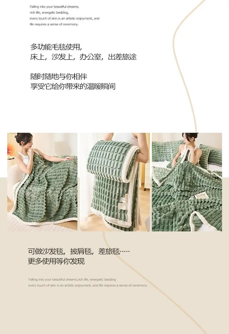 Winter Thick Rabbit Plush Blanket Office Comfortable Nap Throw Blanket Sofa Cover Blankets Striped Soft Bed Sheet Bed Cover