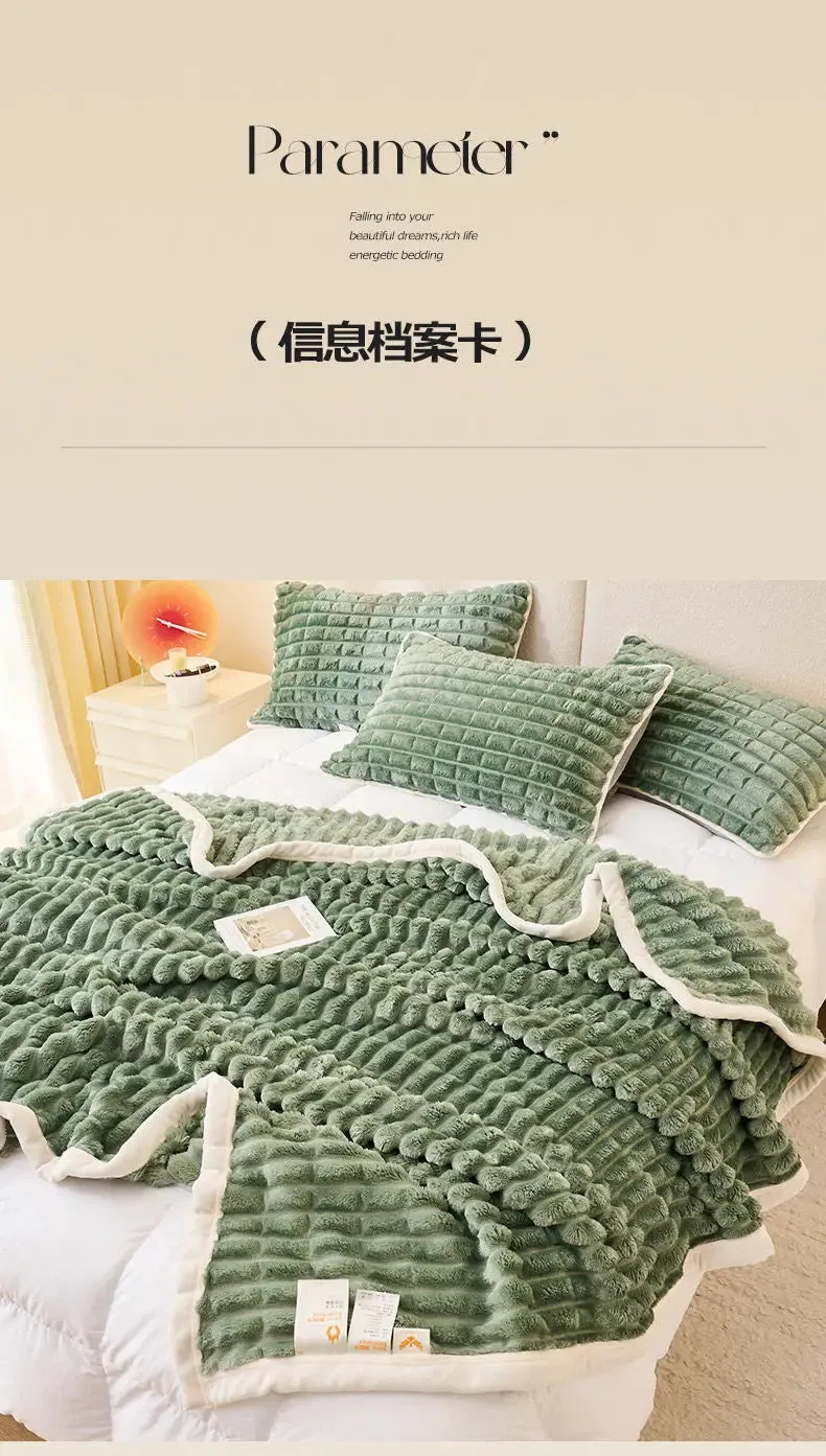 Winter Thick Rabbit Plush Blanket Office Comfortable Nap Throw Blanket Sofa Cover Blankets Striped Soft Bed Sheet Bed Cover