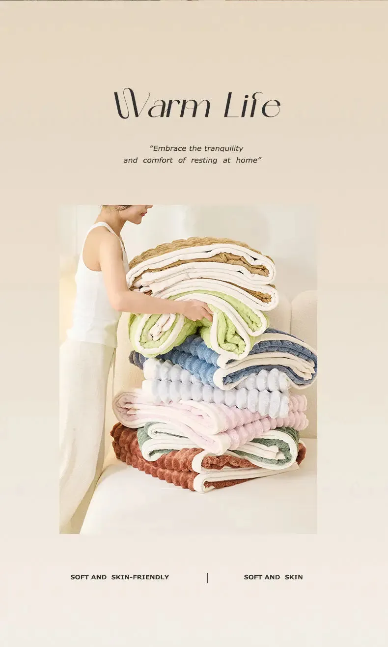 Winter Thick Rabbit Plush Blanket Office Comfortable Nap Throw Blanket Sofa Cover Blankets Striped Soft Bed Sheet Bed Cover