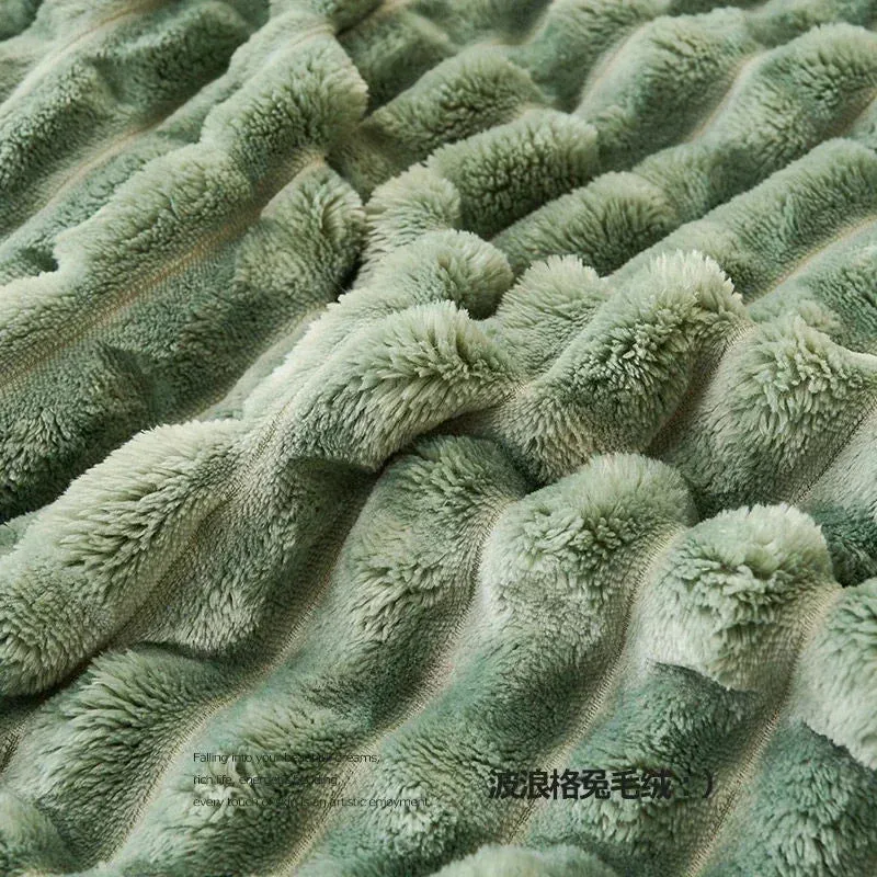 Winter Thick Rabbit Plush Blanket Office Comfortable Nap Throw Blanket Sofa Cover Blankets Striped Soft Bed Sheet Bed Cover