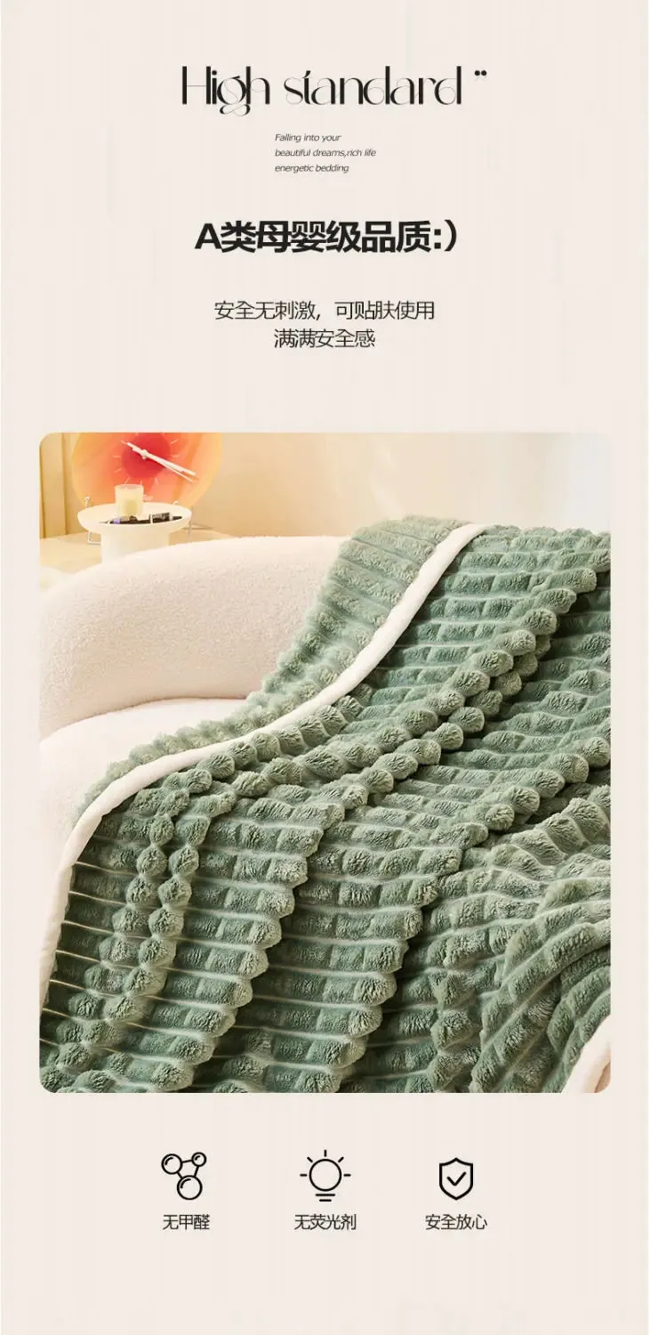 Winter Thick Rabbit Plush Blanket Office Comfortable Nap Throw Blanket Sofa Cover Blankets Striped Soft Bed Sheet Bed Cover