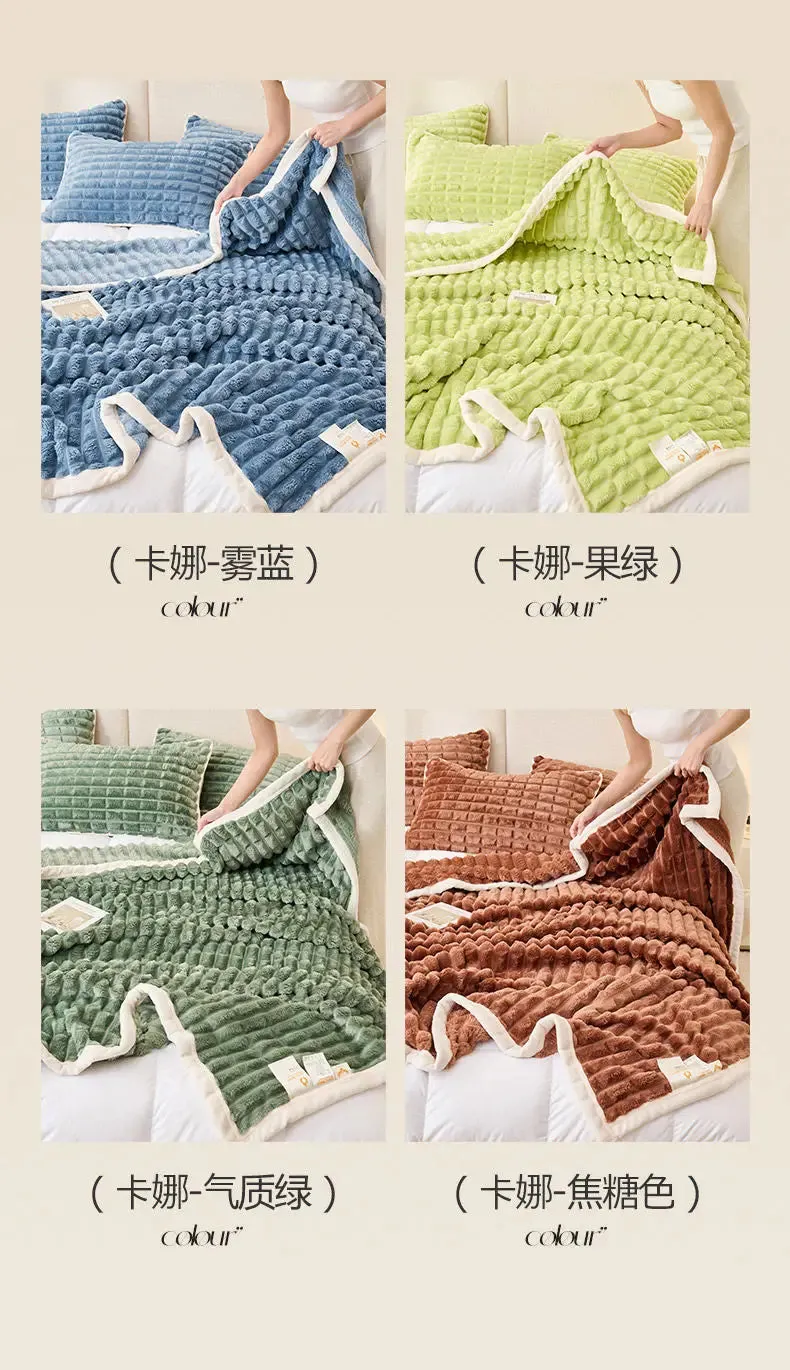 Winter Thick Rabbit Plush Blanket Office Comfortable Nap Throw Blanket Sofa Cover Blankets Striped Soft Bed Sheet Bed Cover