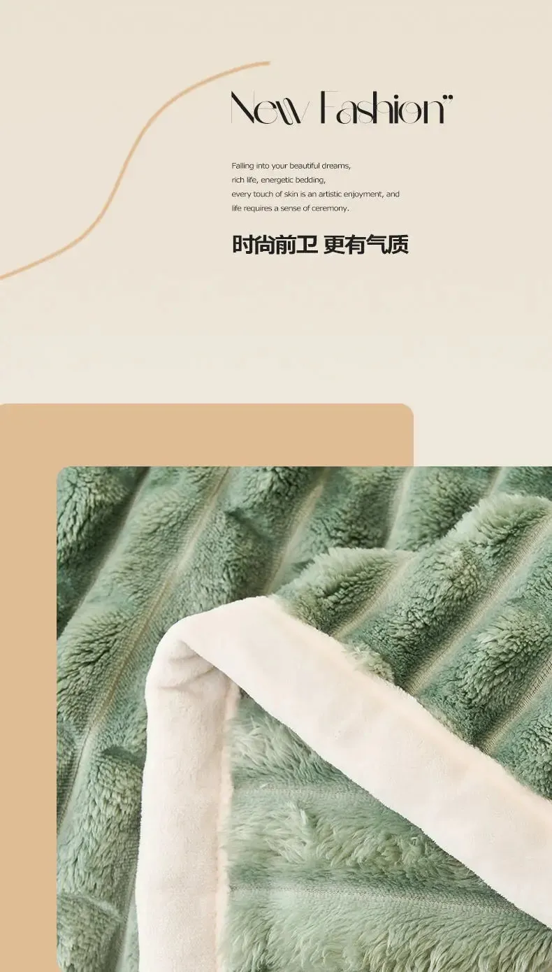Winter Thick Rabbit Plush Blanket Office Comfortable Nap Throw Blanket Sofa Cover Blankets Striped Soft Bed Sheet Bed Cover
