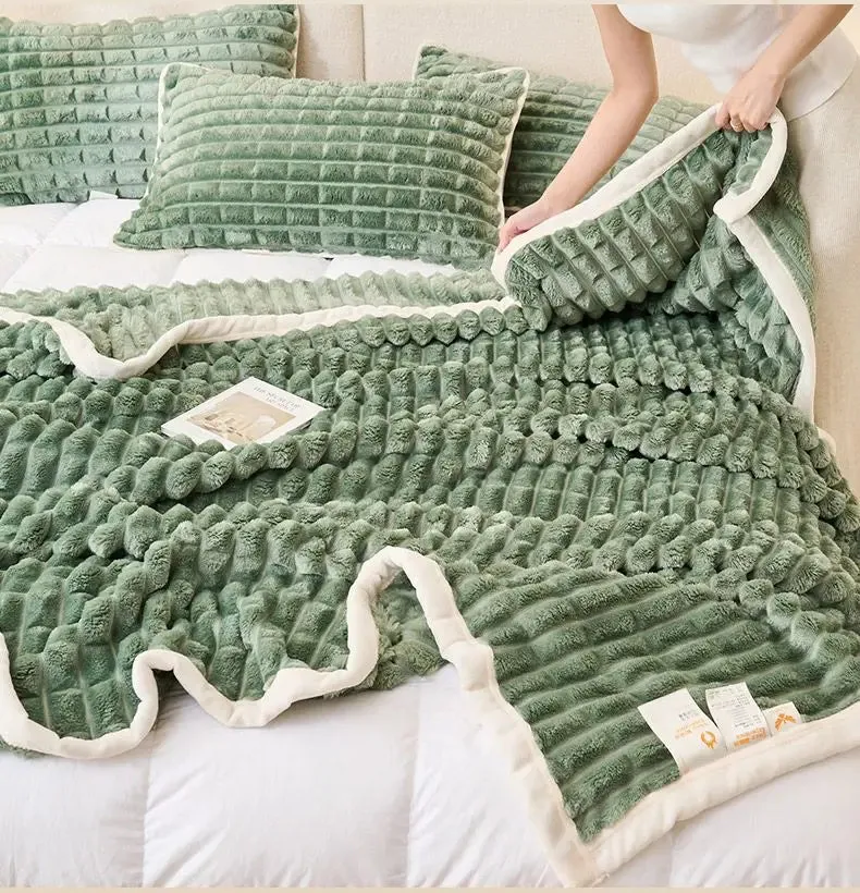 Winter Thick Rabbit Plush Blanket Office Comfortable Nap Throw Blanket Sofa Cover Blankets Striped Soft Bed Sheet Bed Cover