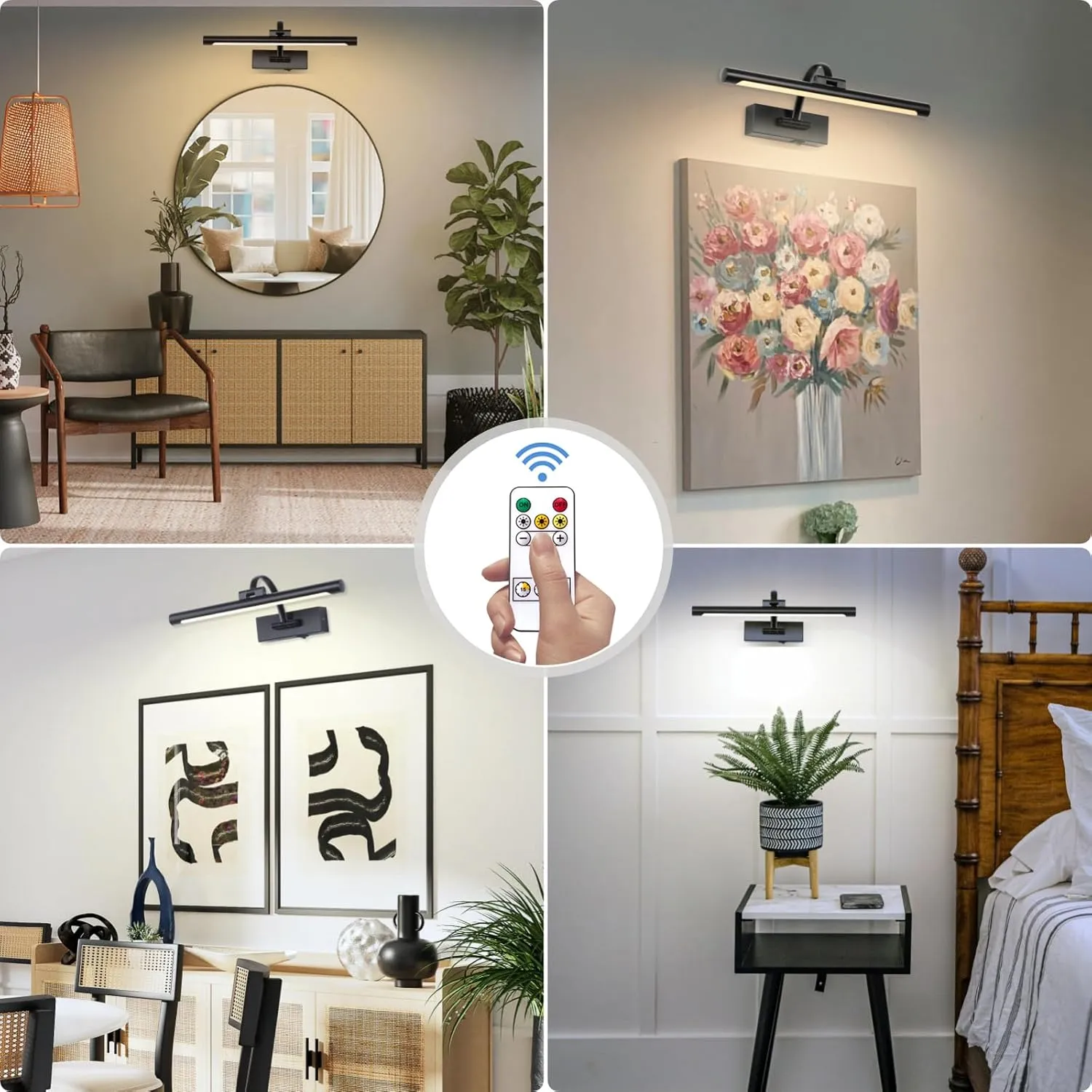 Wireless Battery Operated Picture Light,Rechargeable Wall Light with Remote and Timer,15.75 Inch Black Dimmable Painting Light,3CCT with Adjustable Swing Arm for Display Gallery Lighting