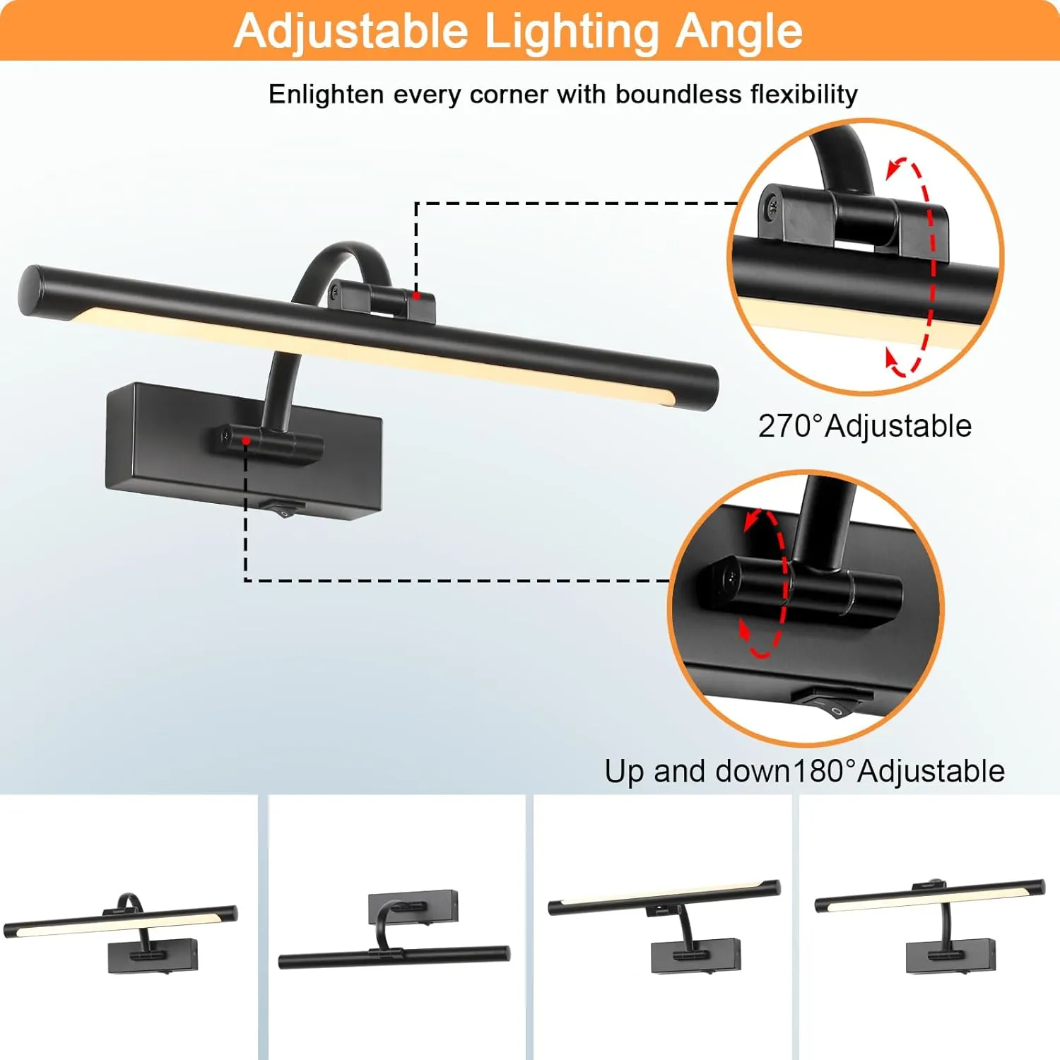 Wireless Battery Operated Picture Light,Rechargeable Wall Light with Remote and Timer,15.75 Inch Black Dimmable Painting Light,3CCT with Adjustable Swing Arm for Display Gallery Lighting