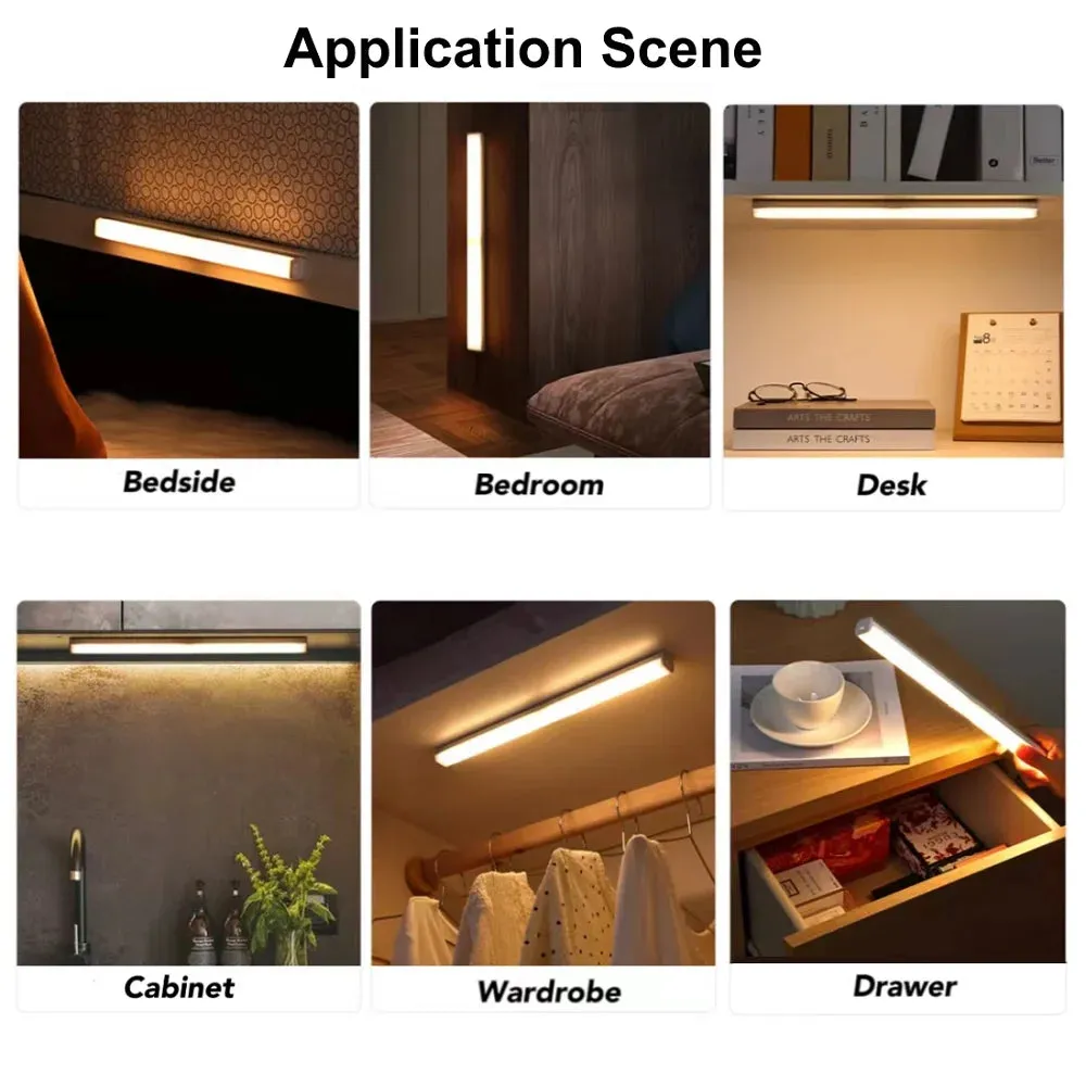 Wireless Motion Sensor LED Strip Tube, USB Rechargeable Night Light for Kitchen, Bedside, Cabinet, Wardrobe, Backlight Wall Lamp