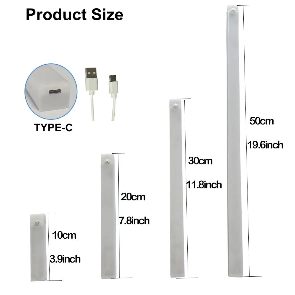 Wireless Motion Sensor LED Strip Tube, USB Rechargeable Night Light for Kitchen, Bedside, Cabinet, Wardrobe, Backlight Wall Lamp