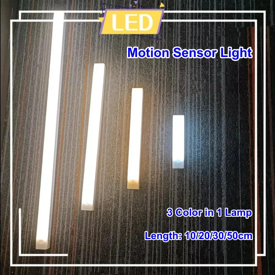 Wireless Motion Sensor LED Strip Tube, USB Rechargeable Night Light for Kitchen, Bedside, Cabinet, Wardrobe, Backlight Wall Lamp
