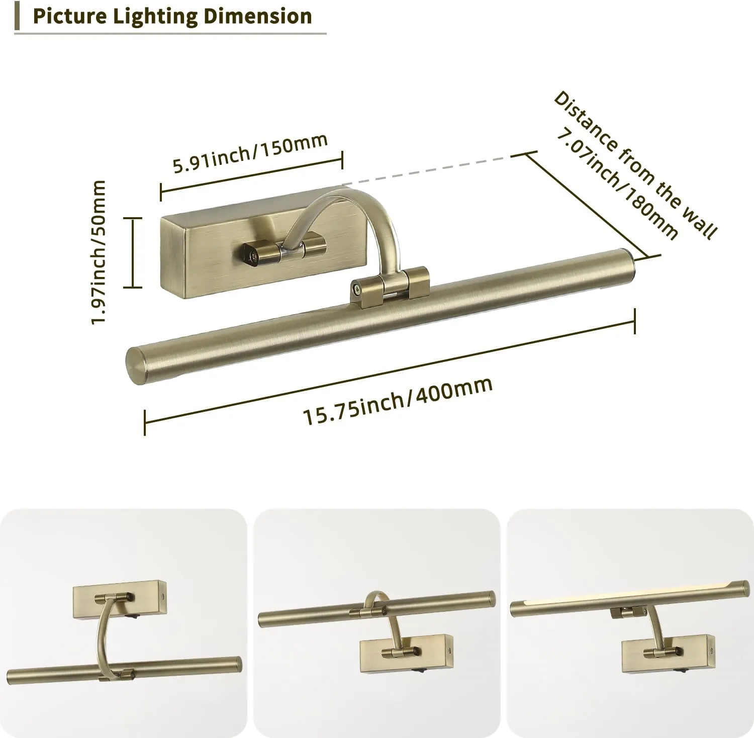 Wireless Picture Lights Rechargeable Gallery Lighting Battery Picture Frame Light with Remote and Timer, Adjustable Art Light for Paintings, Portraits, Antique Bronze Finish 16'' Inch 3W 2700K