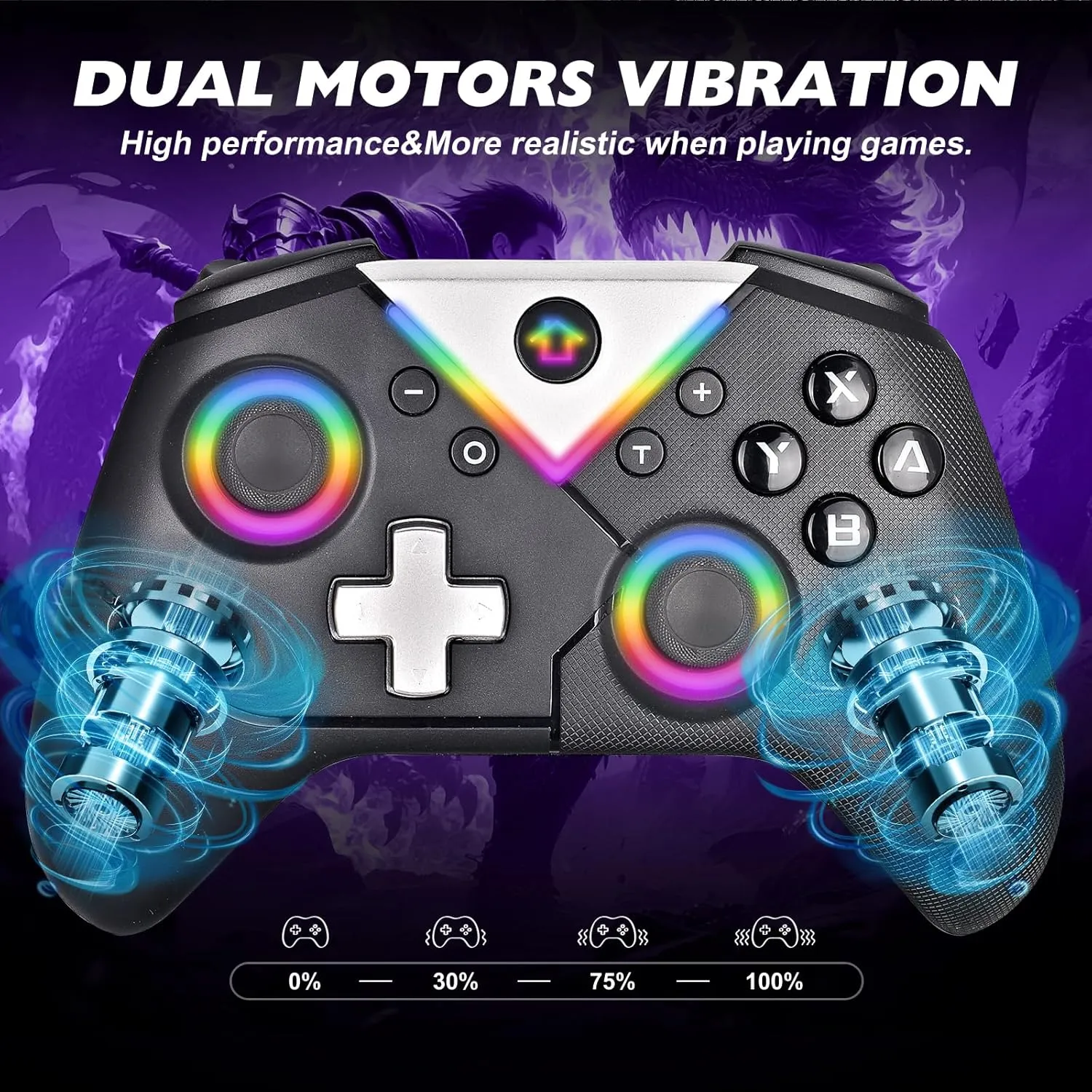 Wireless Switch Controller for Nintendo Switch/OLED, PC, Steam, Android, iOS - RGB Backlit Pro Controller with Bluetooth & Wired Modes, Turbo, Macro, Dual Vibration, Gyro, Headphone Jack, Wake-up & Screenshot - Black
