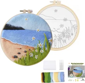 Wonafa DIY Wool Needle Felt Starter Kit - Beginner Kit with Wool Felt Bag, Needles, Photo Frame, Foam Mat, Felt Cloth and Instructions for Home Decor, Art Crafts (K2)