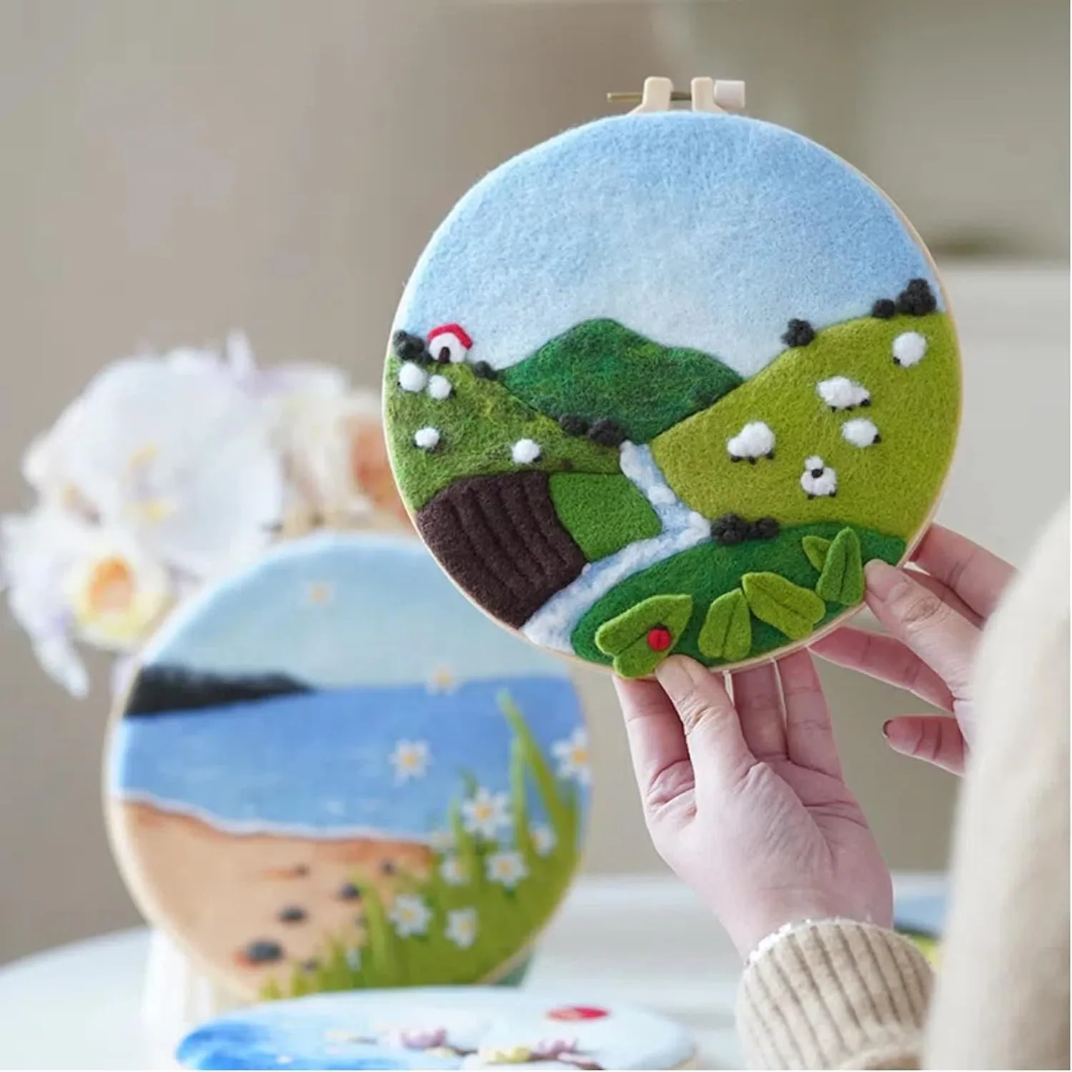 Wonafa DIY Wool Needle Felt Starter Kit - Beginner Kit with Wool Felt Bag, Needles, Photo Frame, Foam Mat, Felt Cloth and Instructions for Home Decor, Art Crafts (K2)