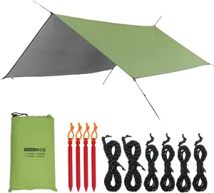 WoneNice 10' x 13' Waterproof Camping Tarp - Lightweight Hammock Rain Fly for Backpacking, Hiking, Travel - Windproof Shelter, Compact & Durable Tent Tarp Cover