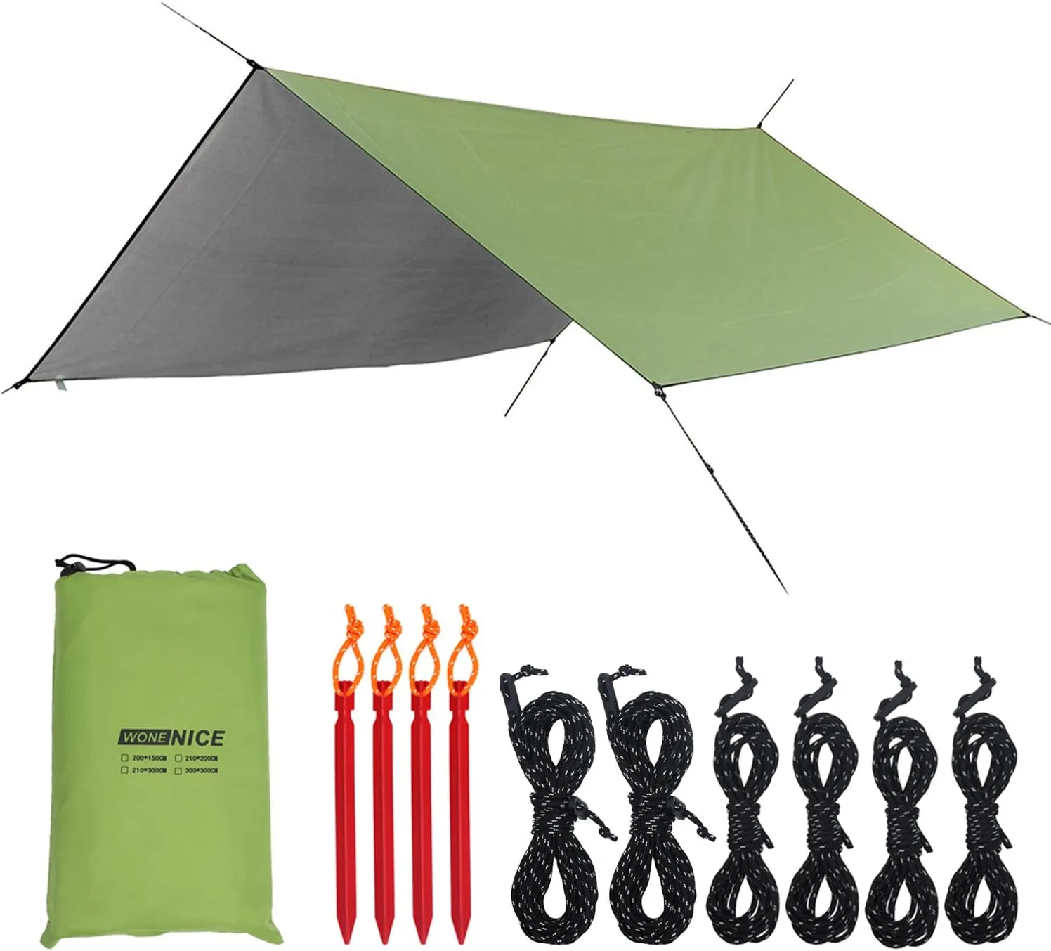 WoneNice 10' x 13' Waterproof Camping Tarp - Lightweight Hammock Rain Fly for Backpacking, Hiking, Travel - Windproof Shelter, Compact & Durable Tent Tarp Cover