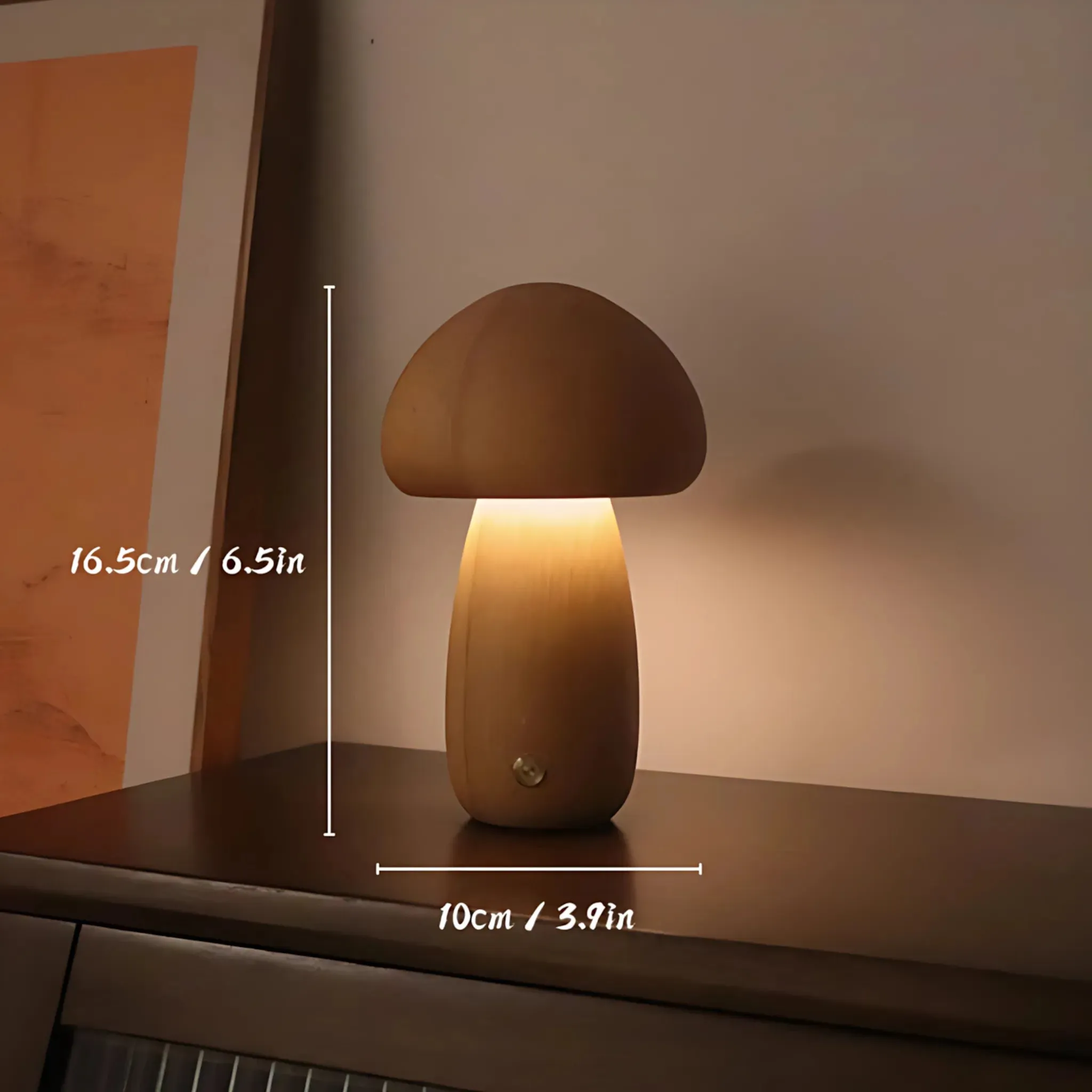 Wooden Mushroom Night Light – Dimmable USB Rechargeable Lamp