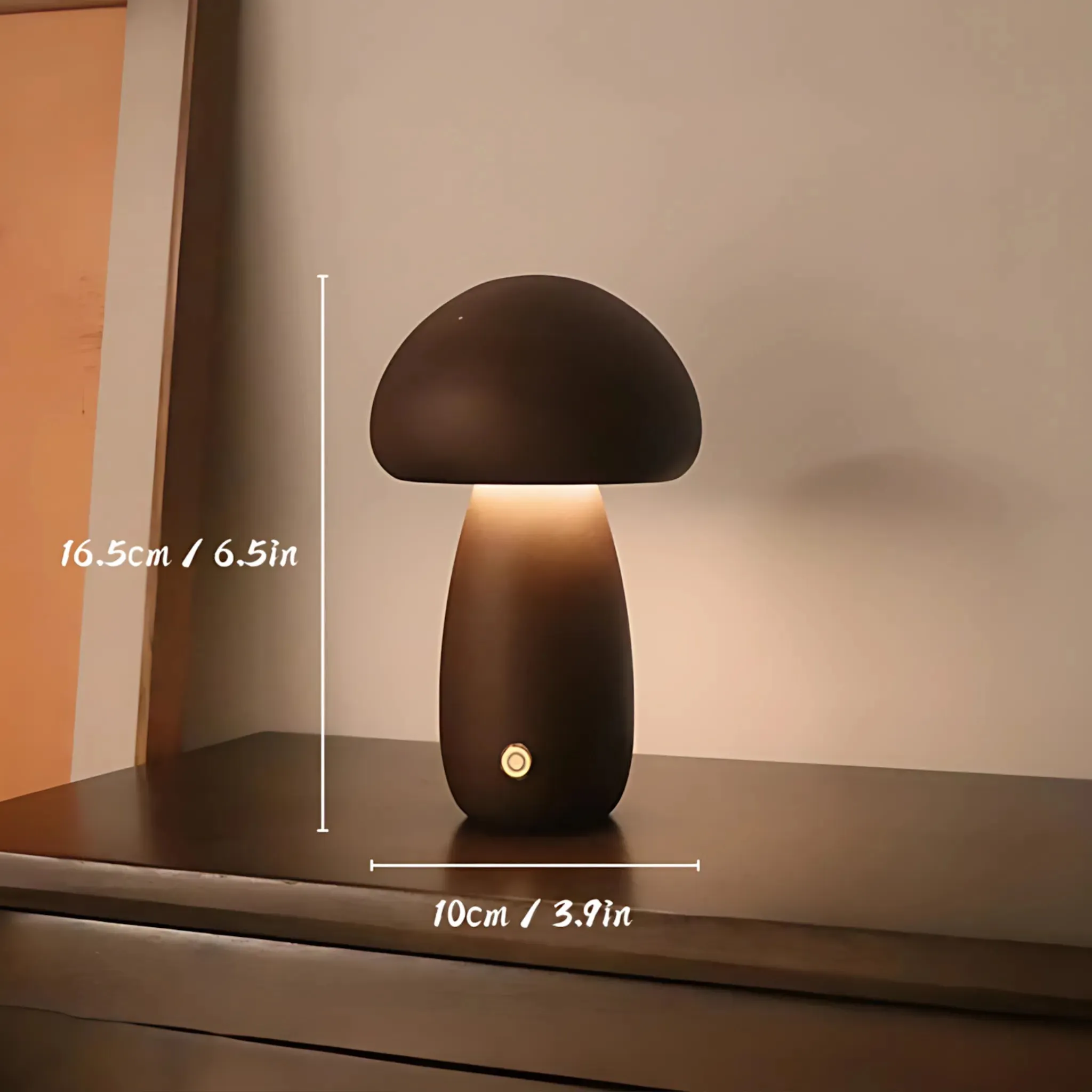Wooden Mushroom Night Light – Dimmable USB Rechargeable Lamp