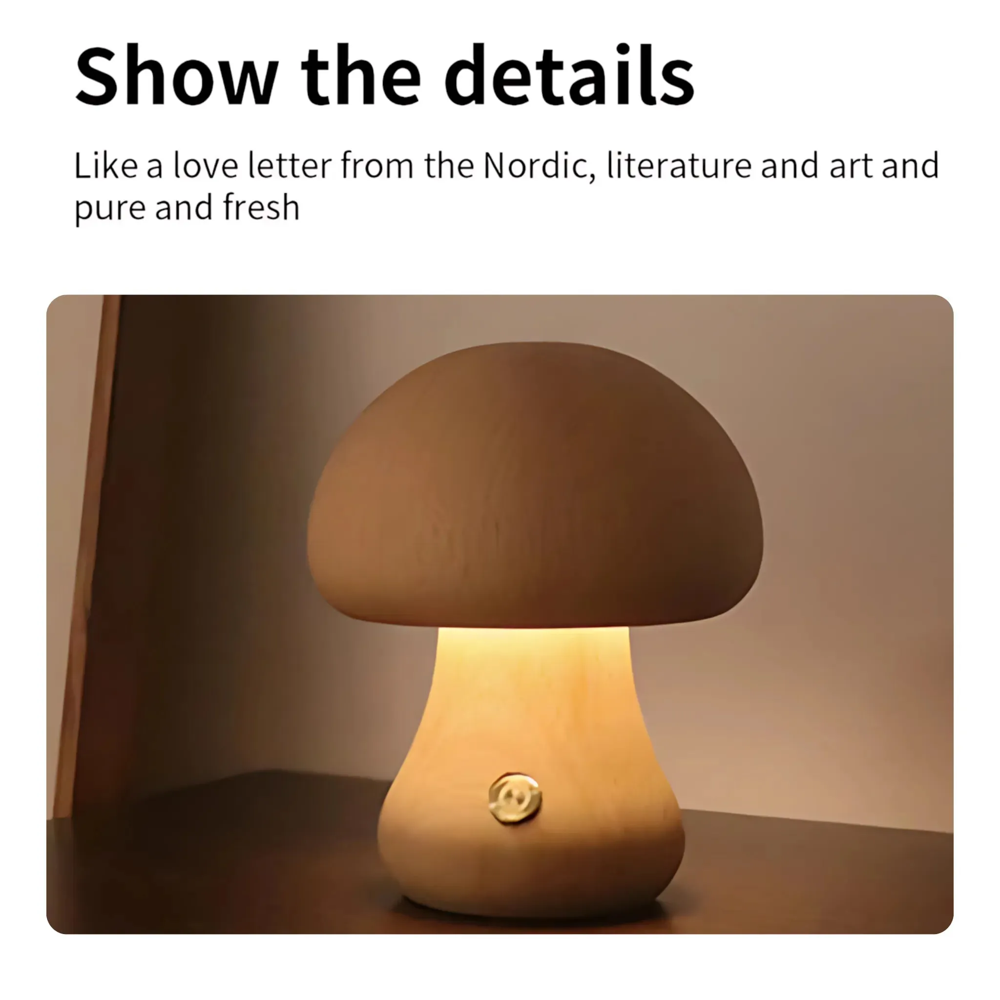 Wooden Mushroom Night Light – Dimmable USB Rechargeable Lamp