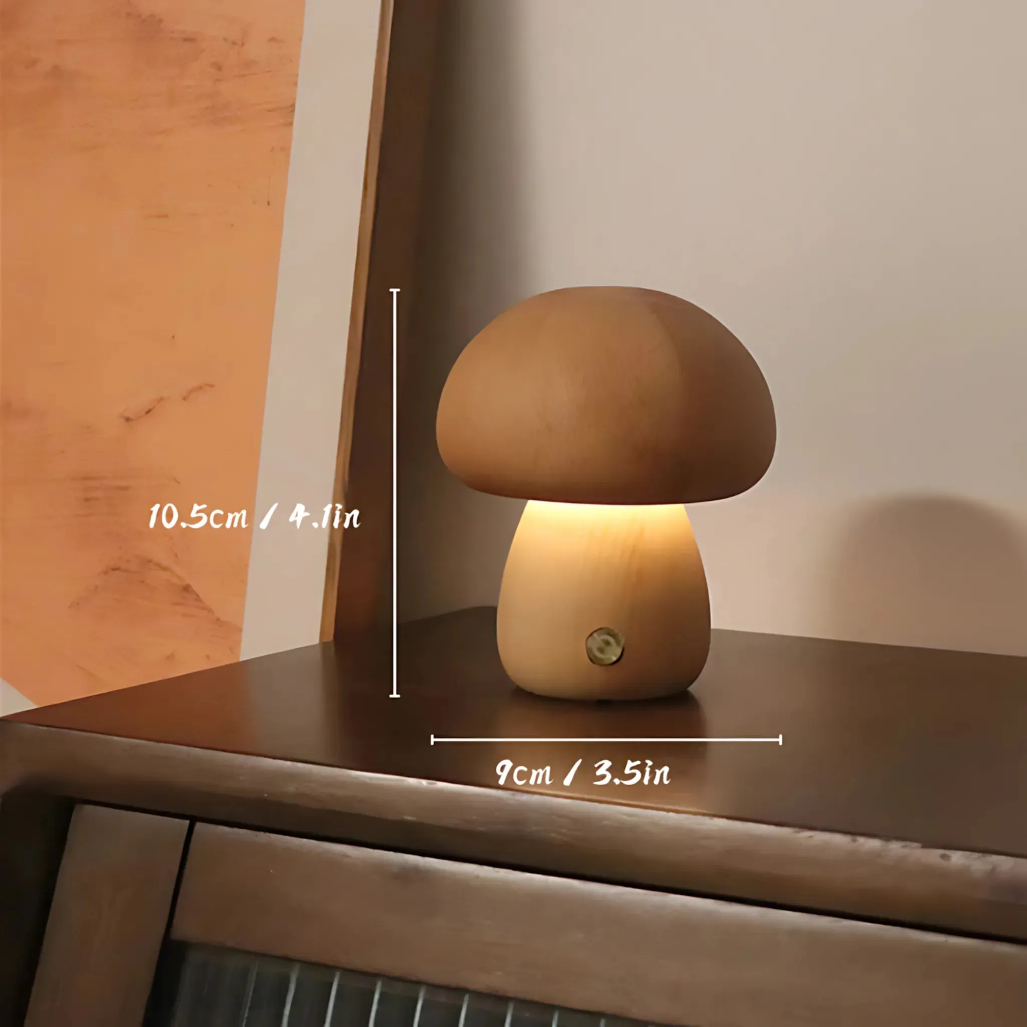 Wooden Mushroom Night Light – Dimmable USB Rechargeable Lamp