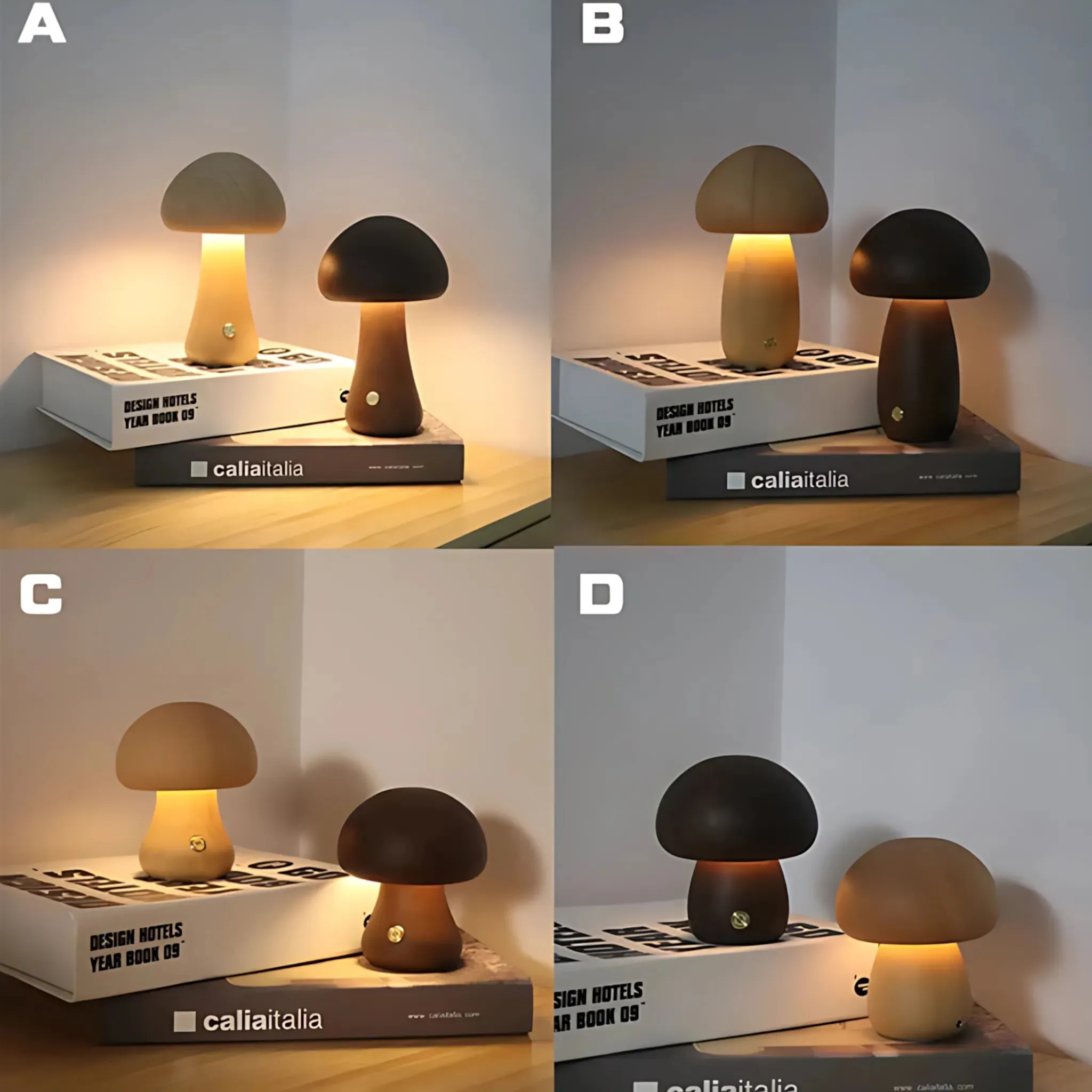 Wooden Mushroom Night Light – Dimmable USB Rechargeable Lamp