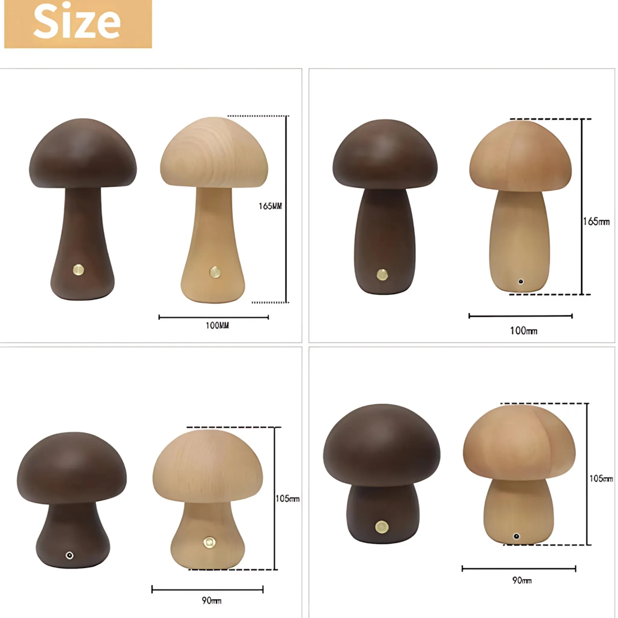 Wooden Mushroom Night Light – Dimmable USB Rechargeable Lamp