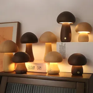 Wooden Mushroom Night Light – Dimmable USB Rechargeable Lamp